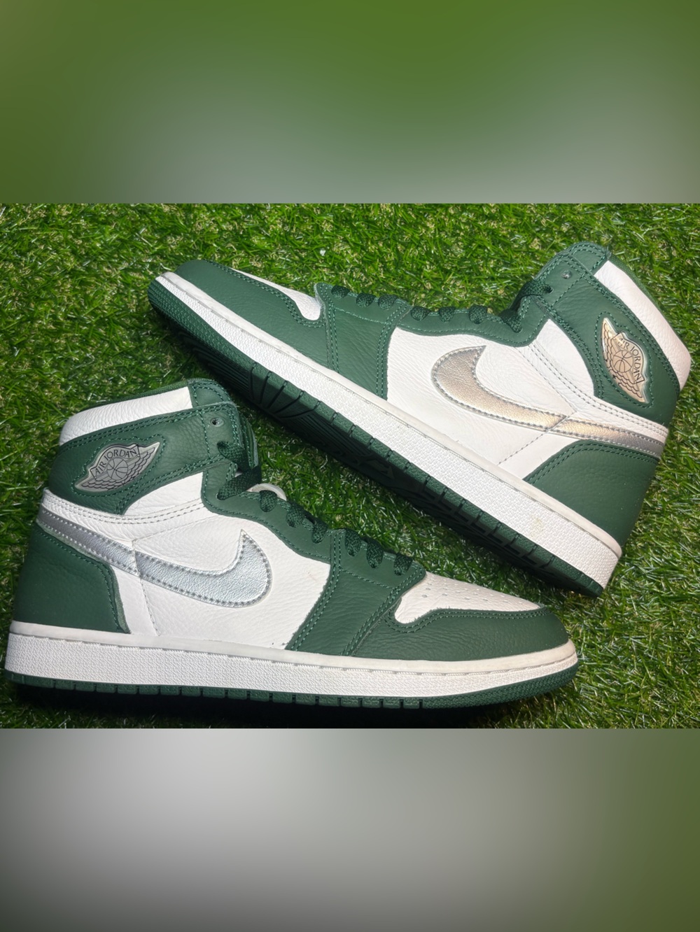 Nike Air Jordan 1 Mid Green, White & Silver Swoosh 8 men’s, 9.5 women’s